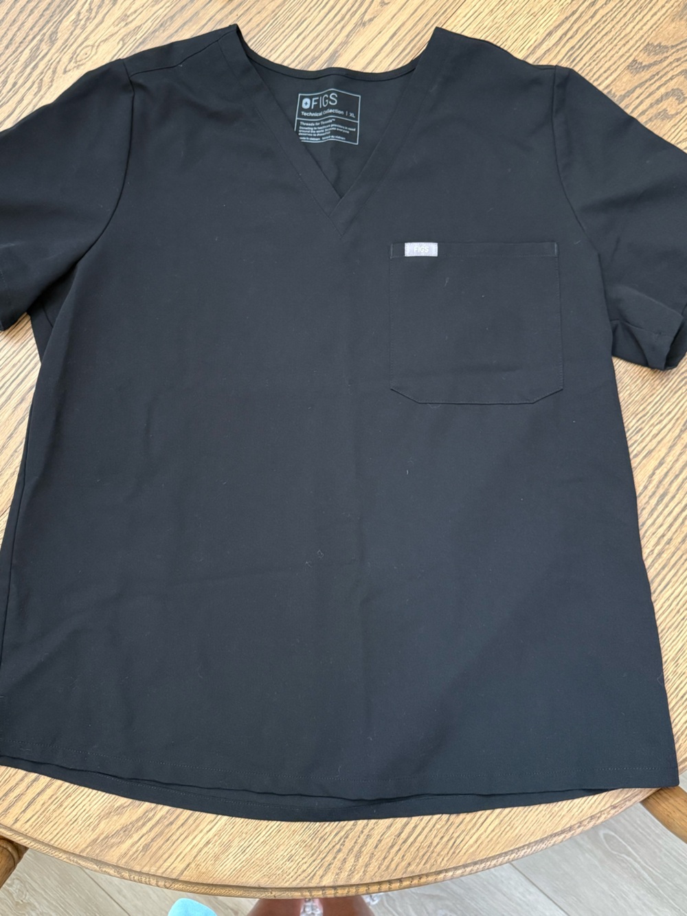 Figs Black V-Neck Scrub Top with Chest Pocket
